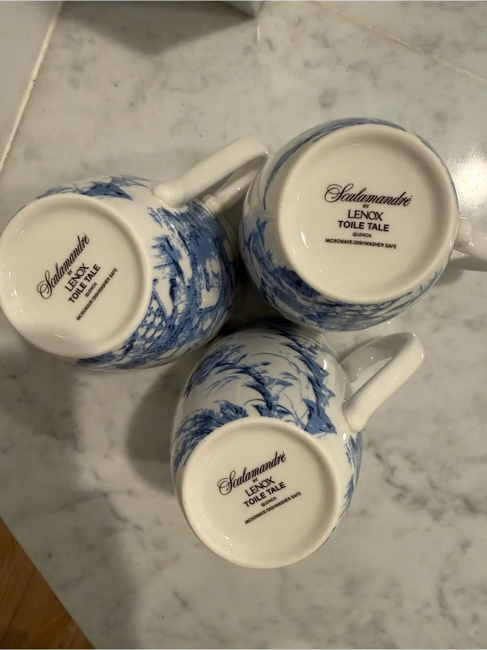 SCALAMANDRE by LENOX Toile Tale Blue 3 Mugs in Chinoiserie Pattern:  L TOTAM